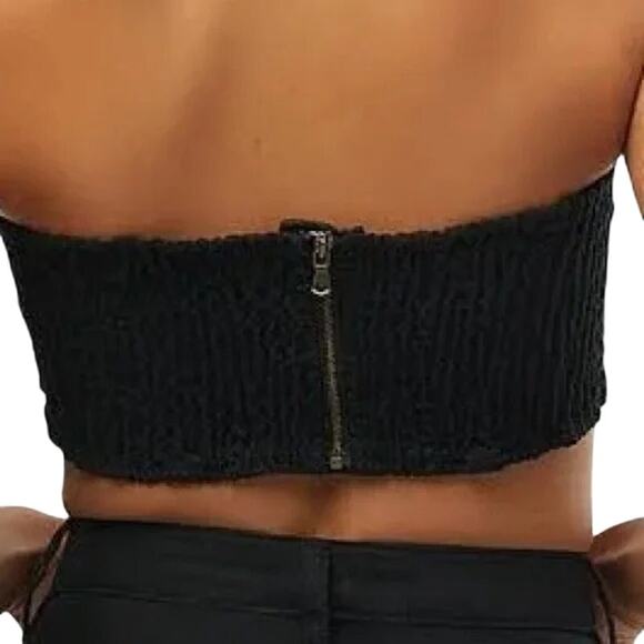 NWT WeWoreWhat Smocked Bandeau Top Sleeveless Zip Hook Eye‎ Back Closure M Black - Picture 5 of 16